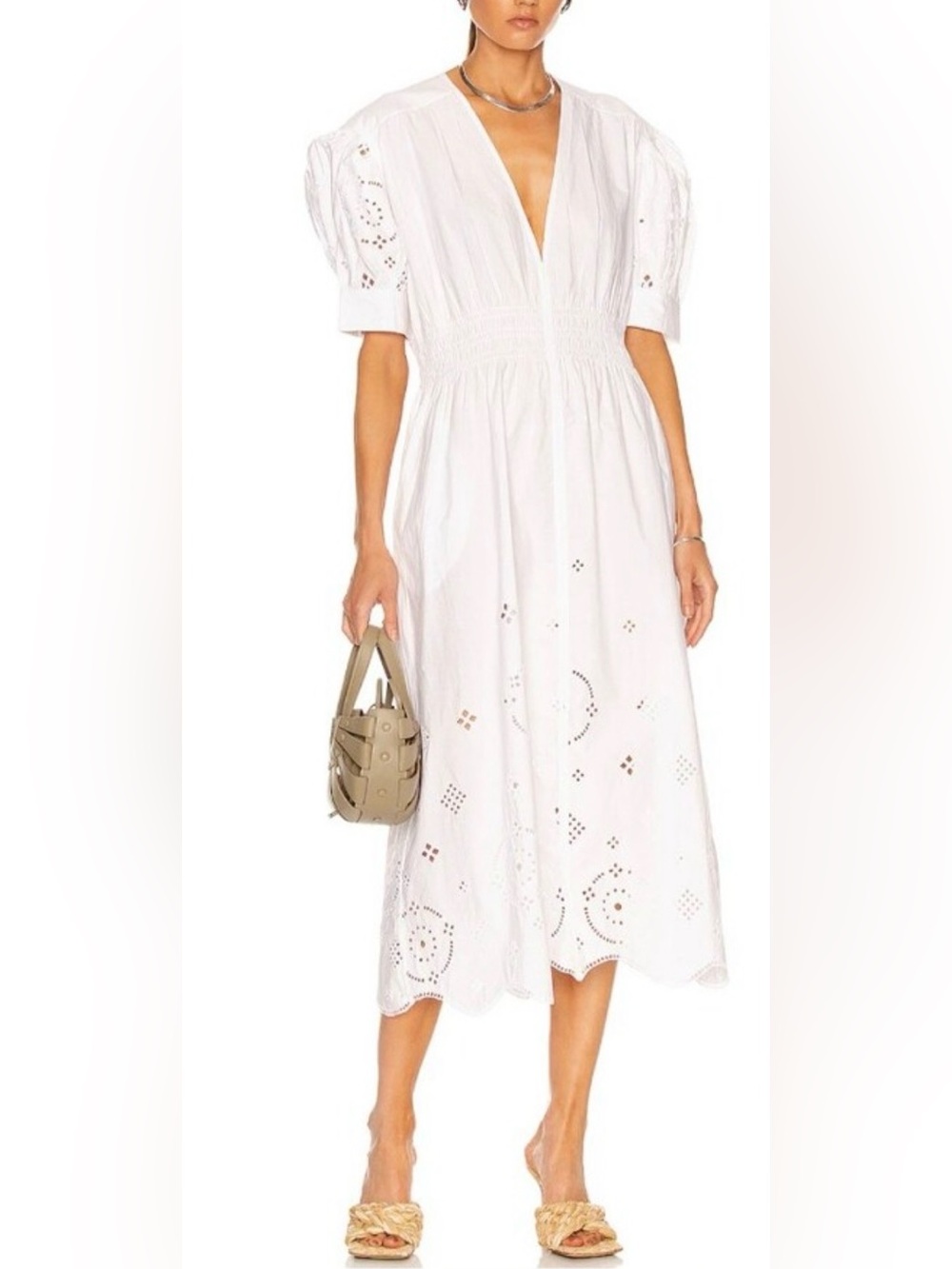 Ganni Broderie Anglaise Organic Cotton White Eyelet Midi Dress